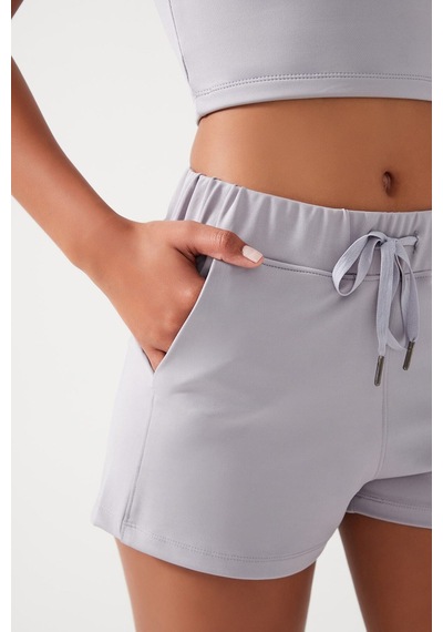 Los Ojos Kadın Gri Cepli Beli Lastikli Basic Fit Spor Şort Shorts Gri