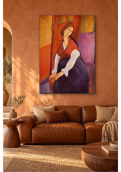 Fida Modigliani Kırmızı Şallı Jeanne Hébuterne Canvas Tablo Çok Renkli