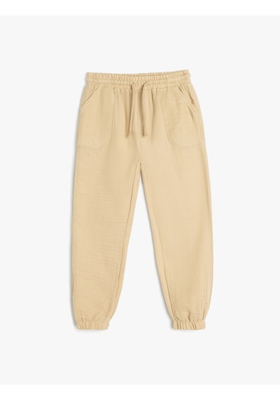 Koton Pamuklu Beli Bağcıklı Cepli Basic Jogger Pantolon Bej 5smb40037tw Ekru