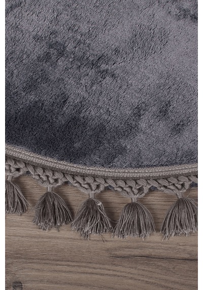Antrasit Fluffy Düğüm Saçaklı Oval Post Peluş Halı Kaymaz Taban