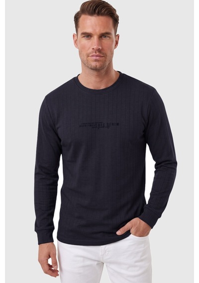 Deepsea Erkek Slim Fit Likralı Çizgi Dokulu Lacivert Sweatshirt Bisiklet Yaka Nakışlı Spor Şık Sweat 2708518 Deepsea Erkek Slim Fit Likralı Çizgi Dokulu Lacivert Sweatshirt Bisiklet Yaka Nakışlı Spor Şık Sweat 2708518