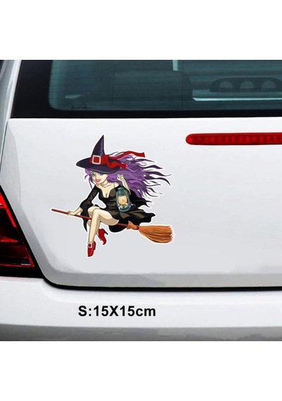 Süpürgeli Cadı Araba Sticker Oto Yapıştırma 16 Cm