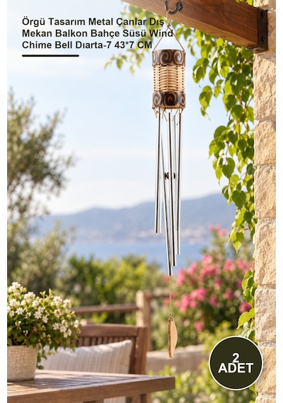 2 Adet Hasır Metal Çanlı Rüzgar Çanı Örgü Tasarım Metal Çanlar Dış Mekan Balkon Bahçe Süsü Wind Chime Bell Dıarta-7 43 7 Cm Diğer