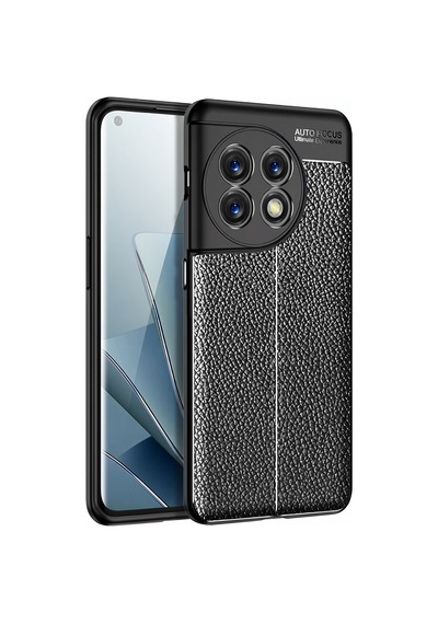 Caseonn Oneplus 11 Kılıf Lüks Dikiş Detaylı Deri Görünümlü Kapak Siyah