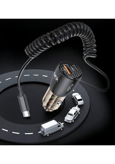 Linktech Araç Çakmaklık Süper Hızlı Şarj Aleti - 12v/24v Şeffaf Çift Pd & Qc Tip-c Kablolu 80w Süper