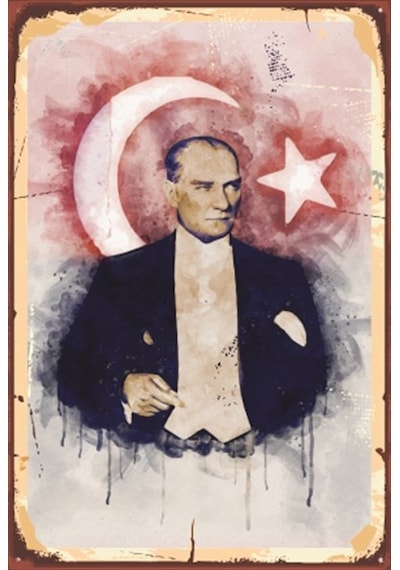 Mustafa Kemal Atatürk Ay Yıldızlı Yağlı boya retro ahşap poster 7