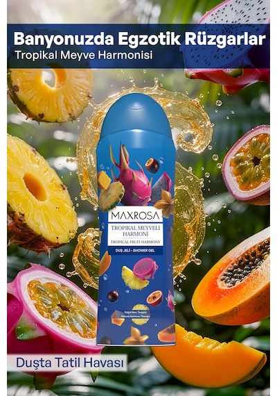 Maxrosa Tropikal Meyveler Duş Jeli 600 Ml X 2 Adet Tropik