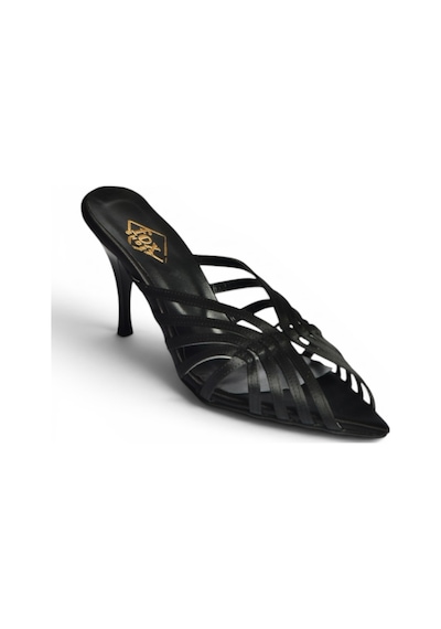 Fox Shoes Y752132704 Siyah Saten Kumaş İnce Topuklu Kadın Terlik