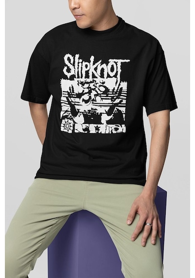 Slipknot Baskılı Unisex Tişört, Oversize Anime Tişört Siyah