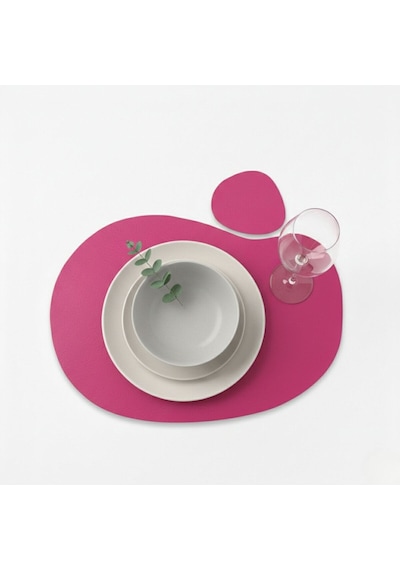 2 Kişilik 4 Parça Deri Amerikan Servis 30x44 Cm-silinebilir Supla-kendinden Bardak Altlıklı Pembe