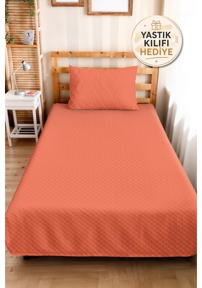 Mercan Renk Kapitone Genç Odası Tek Kişilik Pike Takımı-koyu Somon 160x220 Cm Kapitone Yatak Örtüsü Kırmızı
