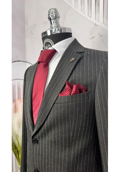 Dupont Classics Dupont Erkek Slim Fit Mono Yaka 6 Drop Viskon 2 Li Takım Elbise Koyu Gri - Siyah Dupont Classics Dupont Erkek Slim Fit Mono Yaka 6 Drop Viskon 2 Li Takım Elbise Koyu Gri - Siyah