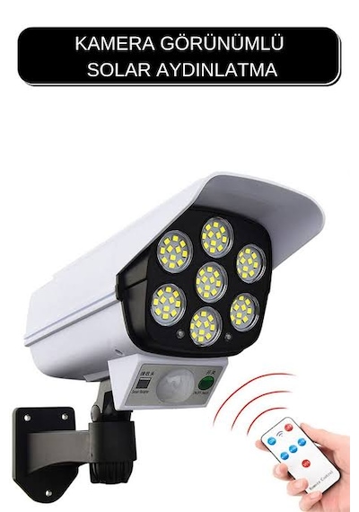 Kamera Görünümlü 77 Ledli Şarjlı Hareket Sensörlü Solar Led Lamba Beyaz Işık