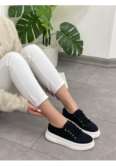 Erva'nın Butiği Siyah Keten Werner Bağcıklı Kadın Sneakers-5359