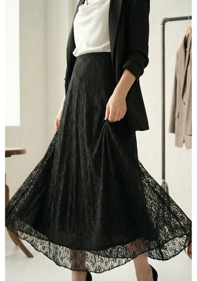 Sayzen Your Shine Dantelli Beli Lastikli Iç Astarlı Etek Sy-etk2601 Siyah