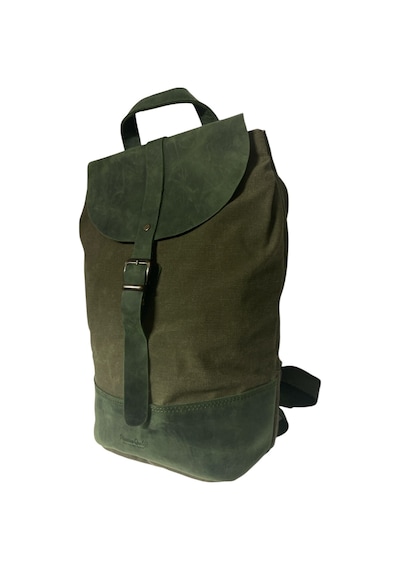 Old Cotton Cargo Vintage Kanvas Deri Su Geçirmez Design Unisex Günlük Gezi Okul Seyahat Kamp Sırt Çantası 24x40cm Haki