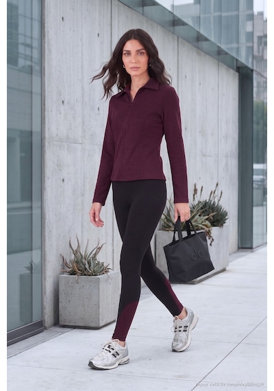 Lela Dikiş Detaylı Yarım Fermuarlı Örme Bluz Kadın Bluz 5866643 Mürdüm