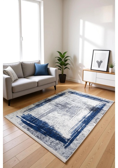 Blghome Dokuma Tabanlı Dijital Baskı Halı Blg3829 Gri - Mavi