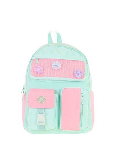 Kaukko Travel Beş Bölmeli Rozetli Kız Çocuk Okul Ve Günlük Sırt Çantası - Turkuaz Pembe - K1826 Turkuaz - Pembe