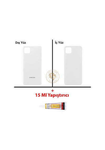 Samsung Galaxy A22 5g Beyaz Renk Arka Kapak + B7000 Yapıştırıcı Arka Cam Batarya Kapağı Pil Kapağı Lazer Kesim Back Cover Galaxy A22 Uyumlu