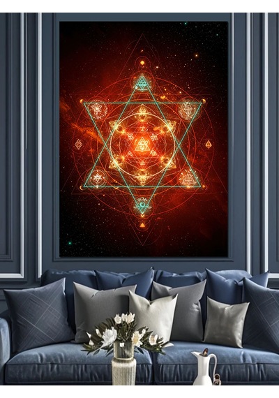 Kırmızı Geometrik Mandala Desen Dekoratif Kanvas - Mdf Ahşap Tablo