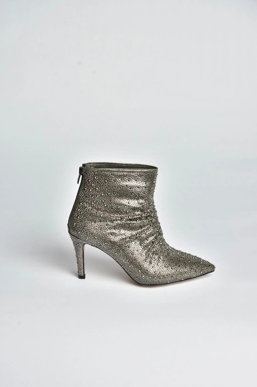 Fox Shoes V572127214 Platin Sim Taşlı İnce Topuklu Abiye Bot Platin-sim