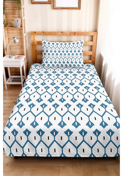 Mavi Geometrik Modern Genç Odası Tek Kişilik Pike Takımı-beyaz Siyah 160x220cm Kapitone Yatak Örtüsü Mistik Yosun Örtüsü