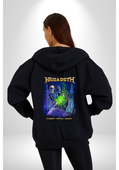 Angemiel Megadeth Heavy Metal Kadın Erkek Siyah Kapüşonlu Fermuarlı Baskılı Hırka Sweatshirt Siyah