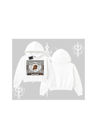Tarzsokak Kapşonlu Crop Sweatshirt Fossilized Skull Underground Archive Beyaz