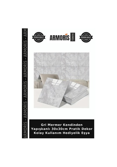 Gri Mermer Kendinden Yapışkanlı 30x30cm Pratik Dekor Kolay Kullanım Hediyelik Eşya