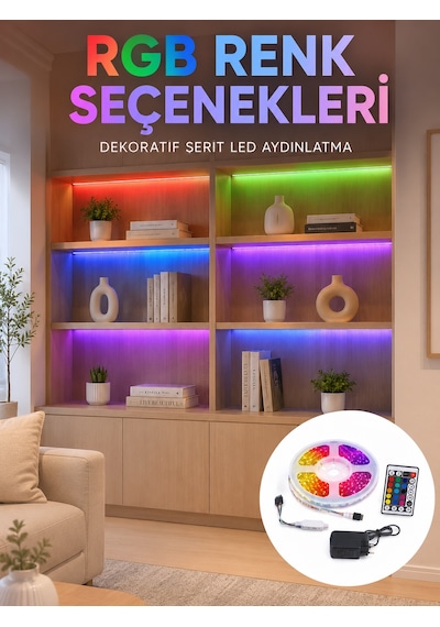 5 Metre Kumandalı Rgb Led Şerit 2835 Smd Dekoratif Tv Oda Masa Arkası Aydınlatma - Lisinya