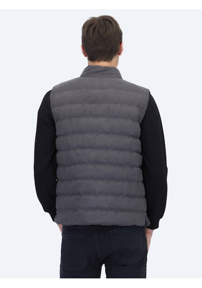 Kip Gri Regular Fit Dik Yaka Casual Dokuma Spor Yelek Gri