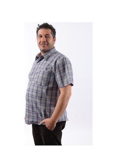 Tousus Kısa Kol Ekose Pamuklu Erkek Gömlek Kk-8057-tss Gri