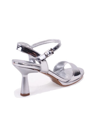Dagoster Dza07-5211465 Gümüş Ayna Tek Bant Platform Topuklu Kadın Ayakkabı Gümüş