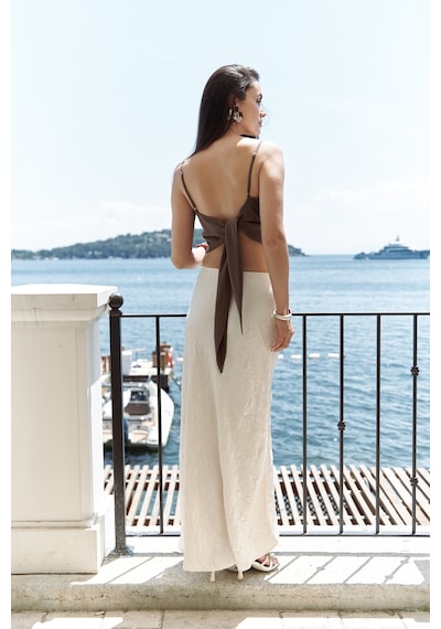 Mai Collection Mai Studios Co. Alytih Üçgen Detay Soft Kahve Crop Kahve