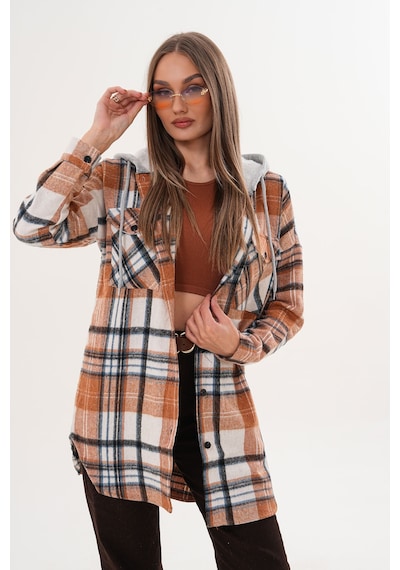 Polologin Butik Kadın Oduncu Kapşonlu Kahverengi Spor Gömlek Kahverengi