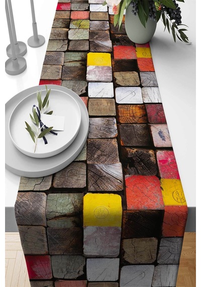 Çok Renkli Modern Desenli Premium Masa Örtüsü Runner Rnr076