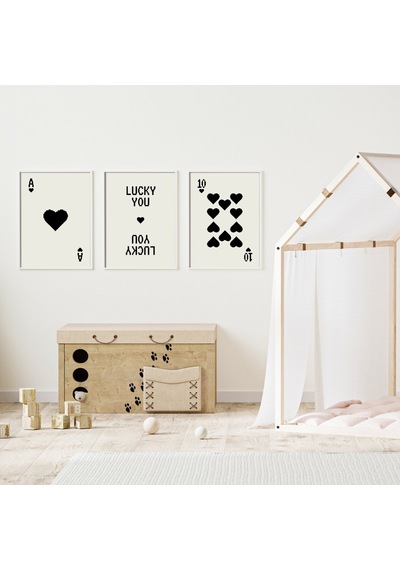 Siyah Kartlar Duvar Tablosu Çerçeveli 3'lü Set Beyaz Renk 30 X 42 Boyut/ebat
