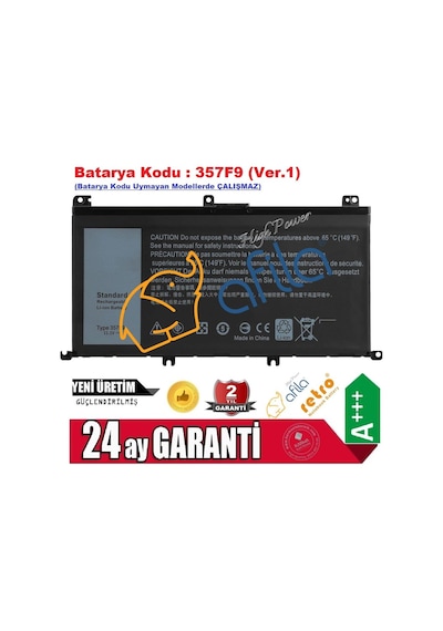Dell Uyumlu Inspiron 15 7000 7557. 7559. 7566. 7567 Notebook Bataryası -
