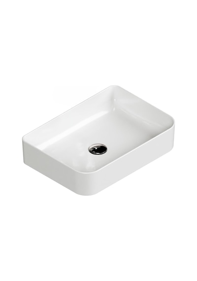 Aqua Bagno Mestola Tezgah Üstü Kare Çanak Lavabo Batarya Deliksiz 38 x 60 CM Beyaz