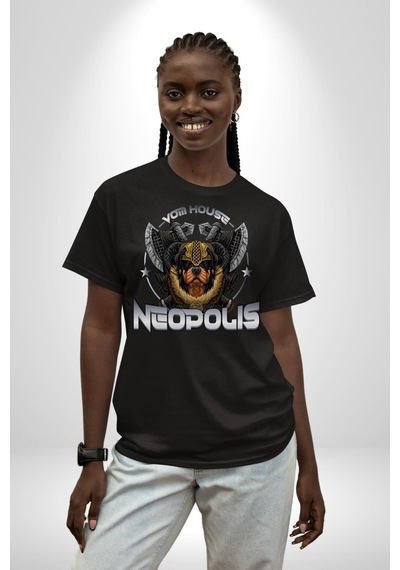 Neopolis Rottweiler Viking Pamuklu Bisiklet Yaka Unisex Oversize Boyfriend Dijital Baskılı Siyah T-shirt Siyah