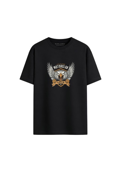 Black Nova Oversize Baskılı Unisex %100 Pamuk T-shirt Motorclub Siyah