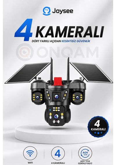 4 Kameralı Wifi 12mp Çift Solar Panelli Hareket Algılamalı Güvenlik Kamerası