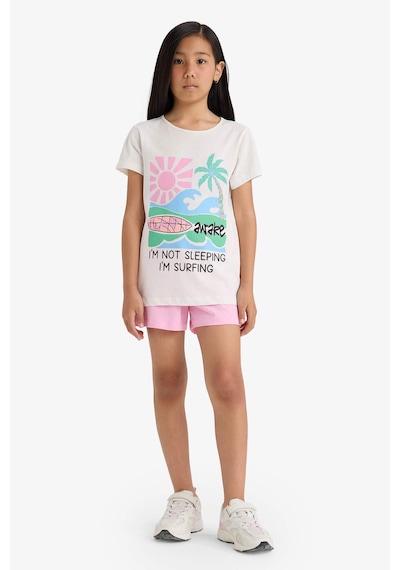 Defacto Kız Çocuk Pijama Takımı Baskılı Kısa Kollu Üst Beli Lastikli Şort E0665a825hser85 Ekru