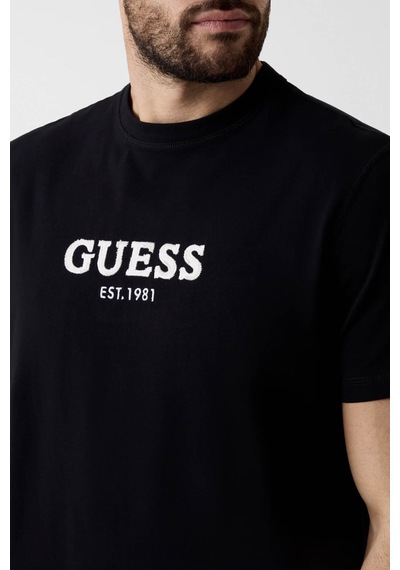 Guess Cn Ss Guess Logo Contrast Stıt Siyah Erkek T-shirt M6gı16k3032-jblk
