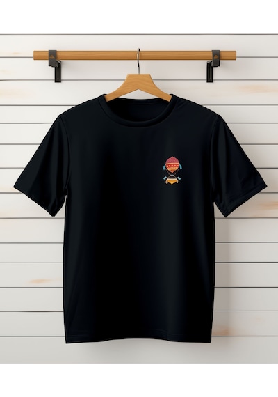 Ucan Balon Baskılı Unisex T-shirt -cep Detaylı Tişört Siyah