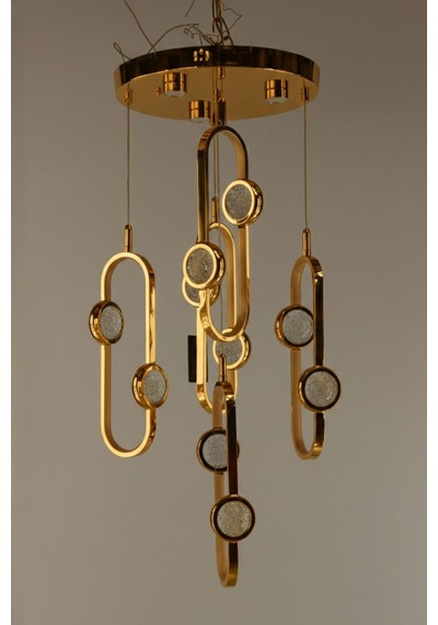 Elegant Gold Dikey Çember Formu 3 Renk Ledli Cam Toplu Modern Avize