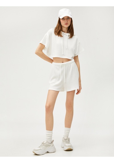 Koton Crop Oversize Sweatshirt Kapüşonlu Kısa Kollu Beyaz 3sak10215ek Beyaz