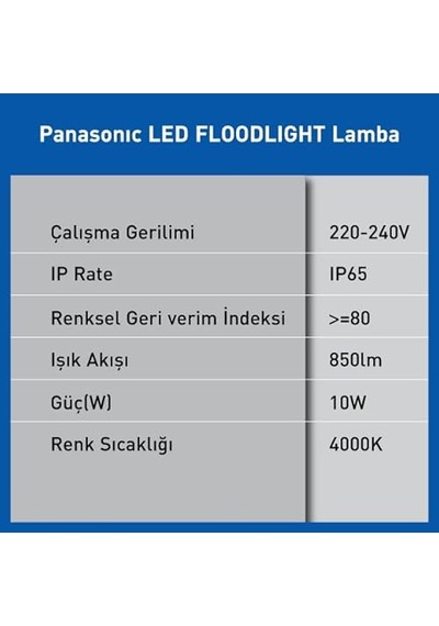 Panasonic Led Floodlight 10w 850lm 4000k, Kelvin-günışığı Çok Renkli