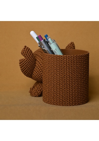 3d Baskı Knitted Kalemlik - Sevimli Karakterli Masaüstü Kalem Organizeri-kahverengi Çok Renkli